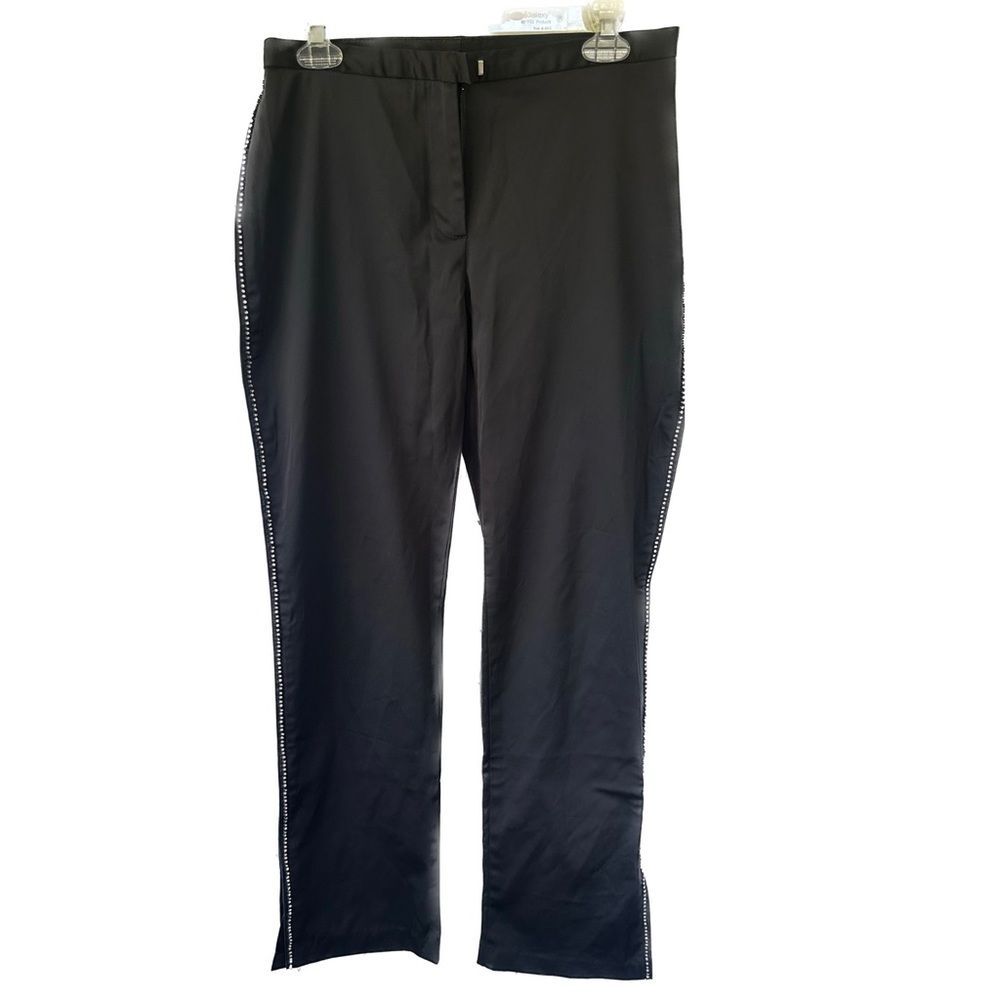 Express Women's Rhinestone Trim Tuxedo Satin Like Stretch Back Pocket Pants